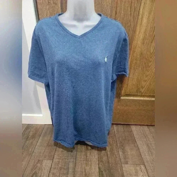 Polo Ralph Lauren Womens Large Blue V Neck  Lightweight Tee 100% Cotton - Picture 1 of 7